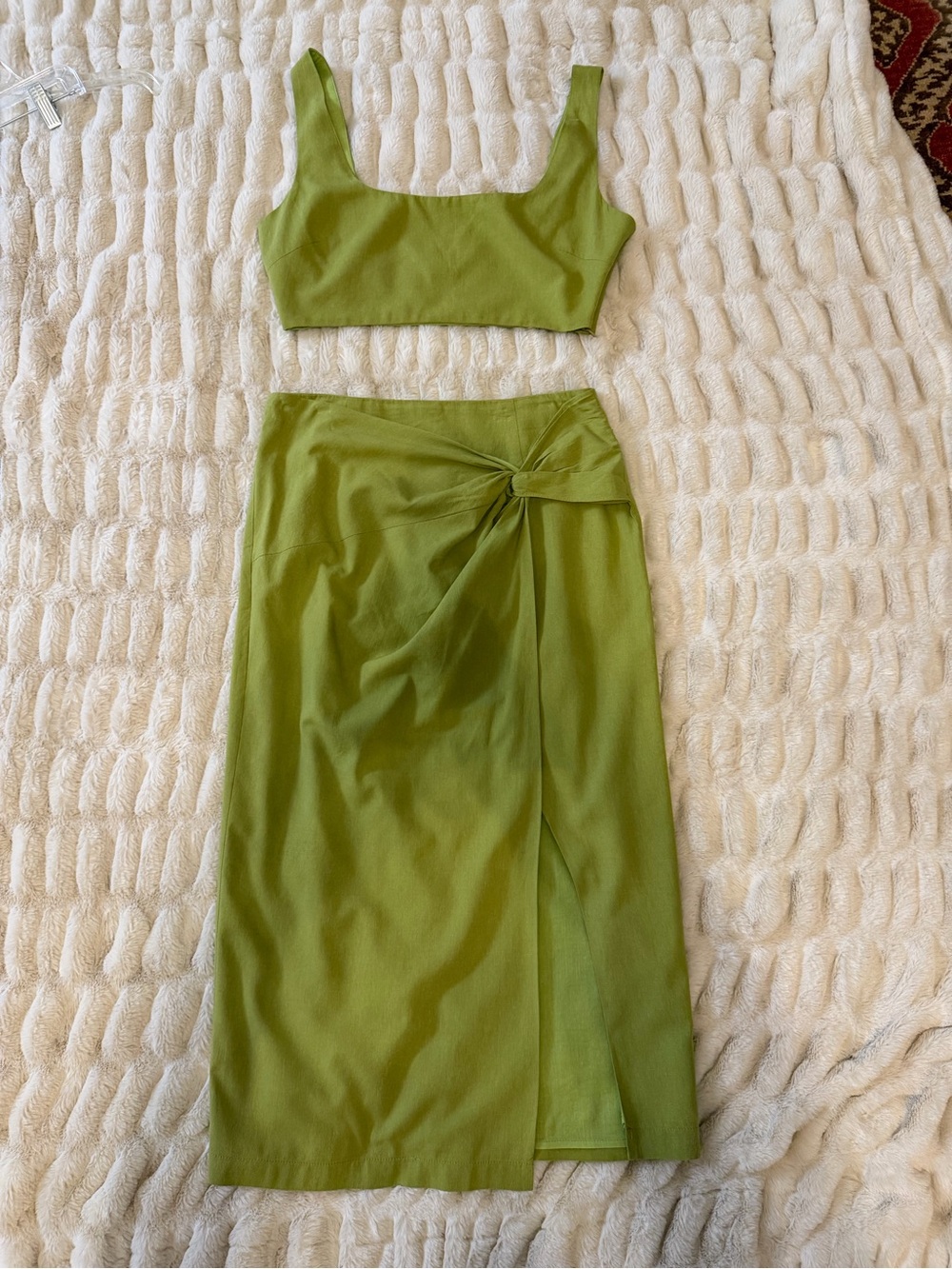 Showpo Lime Green Twist-Front Midi Skirt